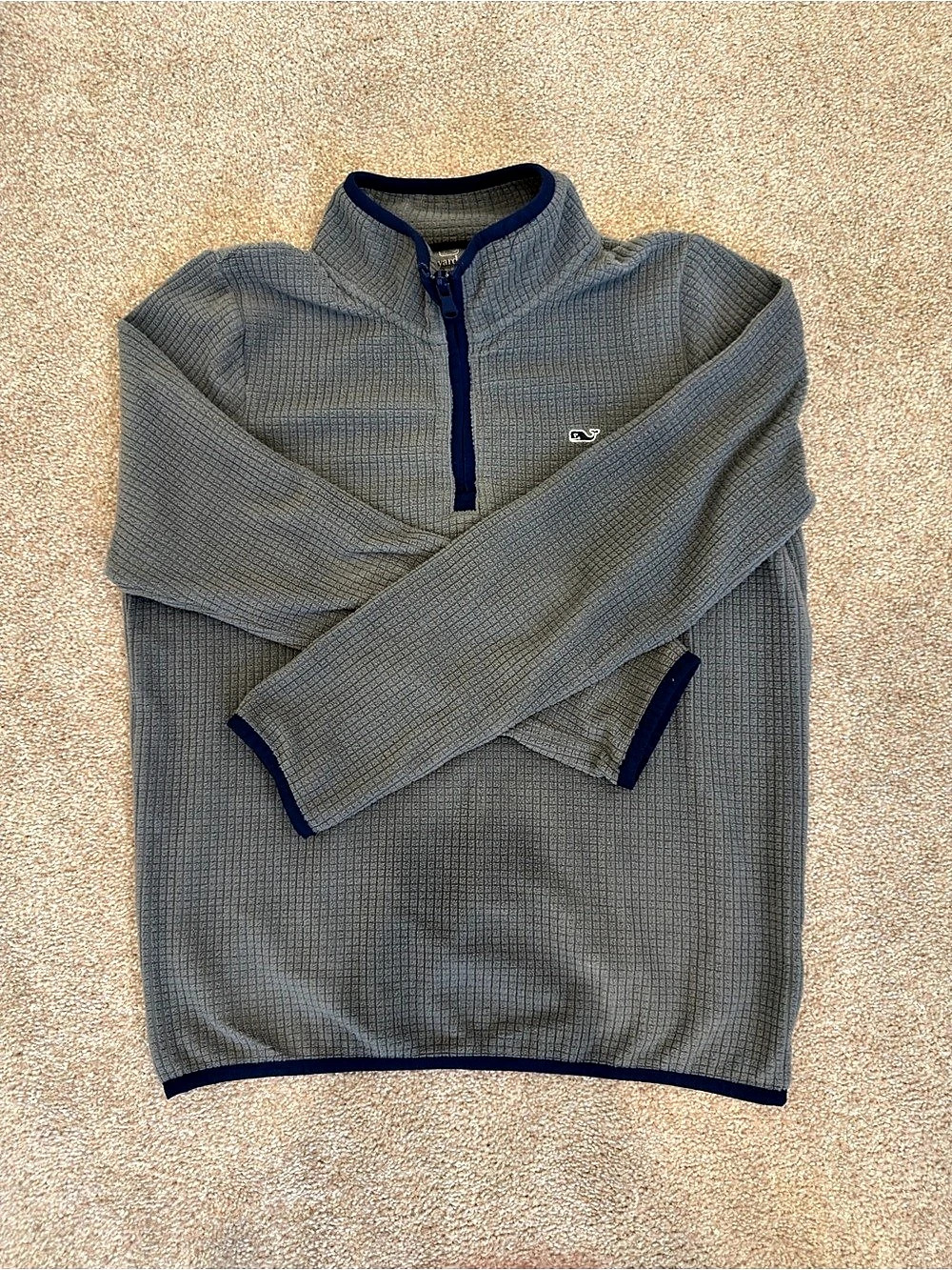 Vineyard Vines Grid-Tech Quarter Zip Pullover Gray & Blue kids Medium